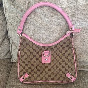 Gucci GG Canvas Abbey Pink and Brown Shoulder Bag